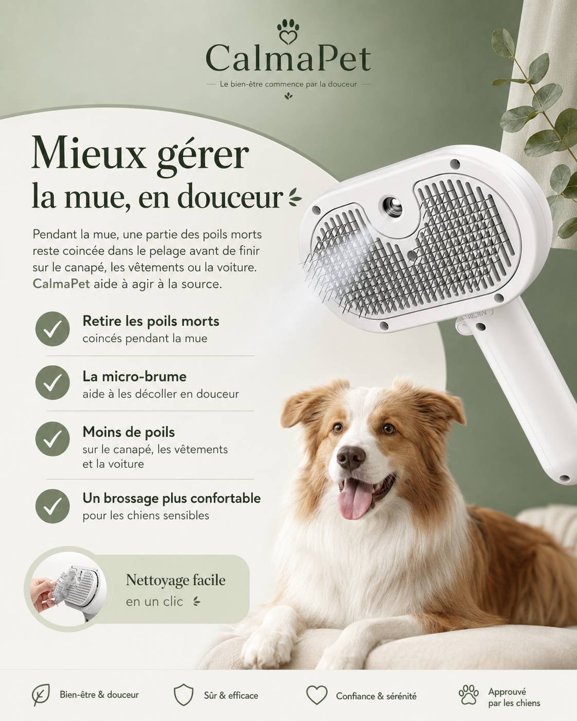 CalmaPet - Brosse à vapeur