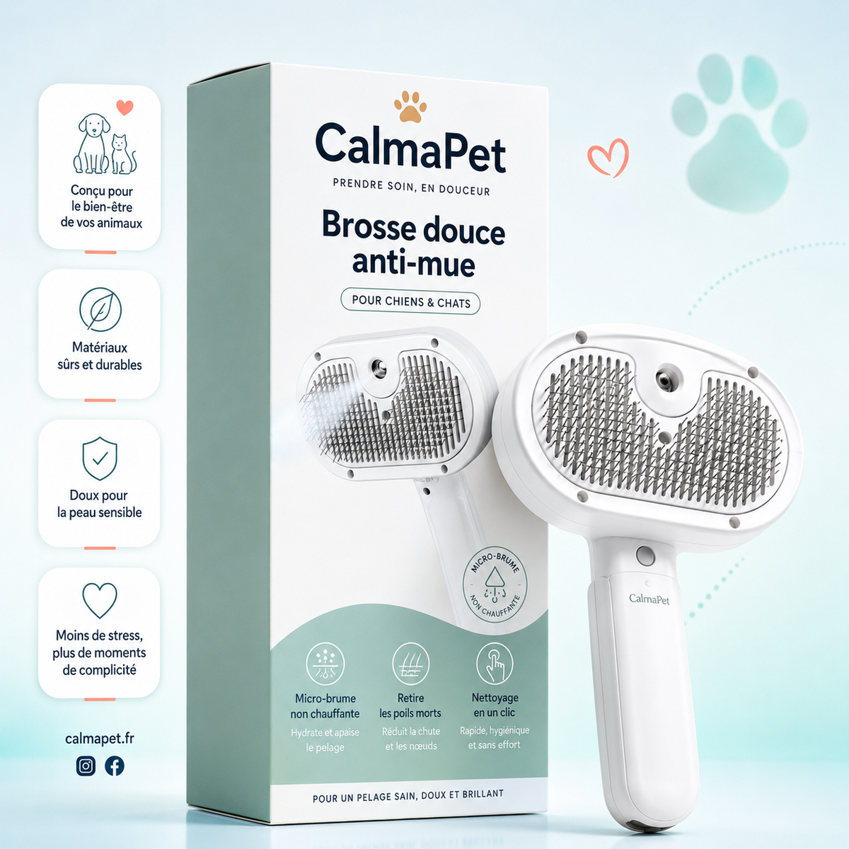 CalmaPet avec packaging et bénéfices