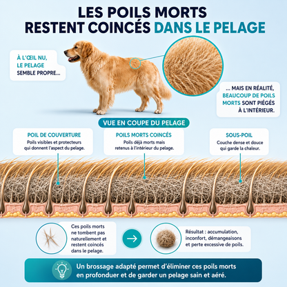 Poils morts retenus dans le pelage